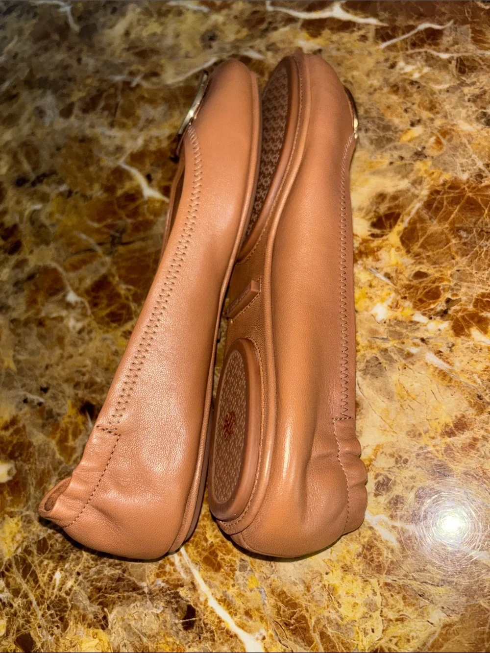 Tory Burch Cognac Leather Logo Medallion Ballet Flats, size 8